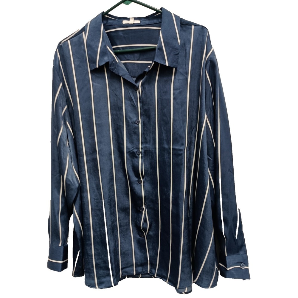 Maurices Womens Shirt Size 4X Blue White Striped Long Sleeve Button Up‎ Preppy